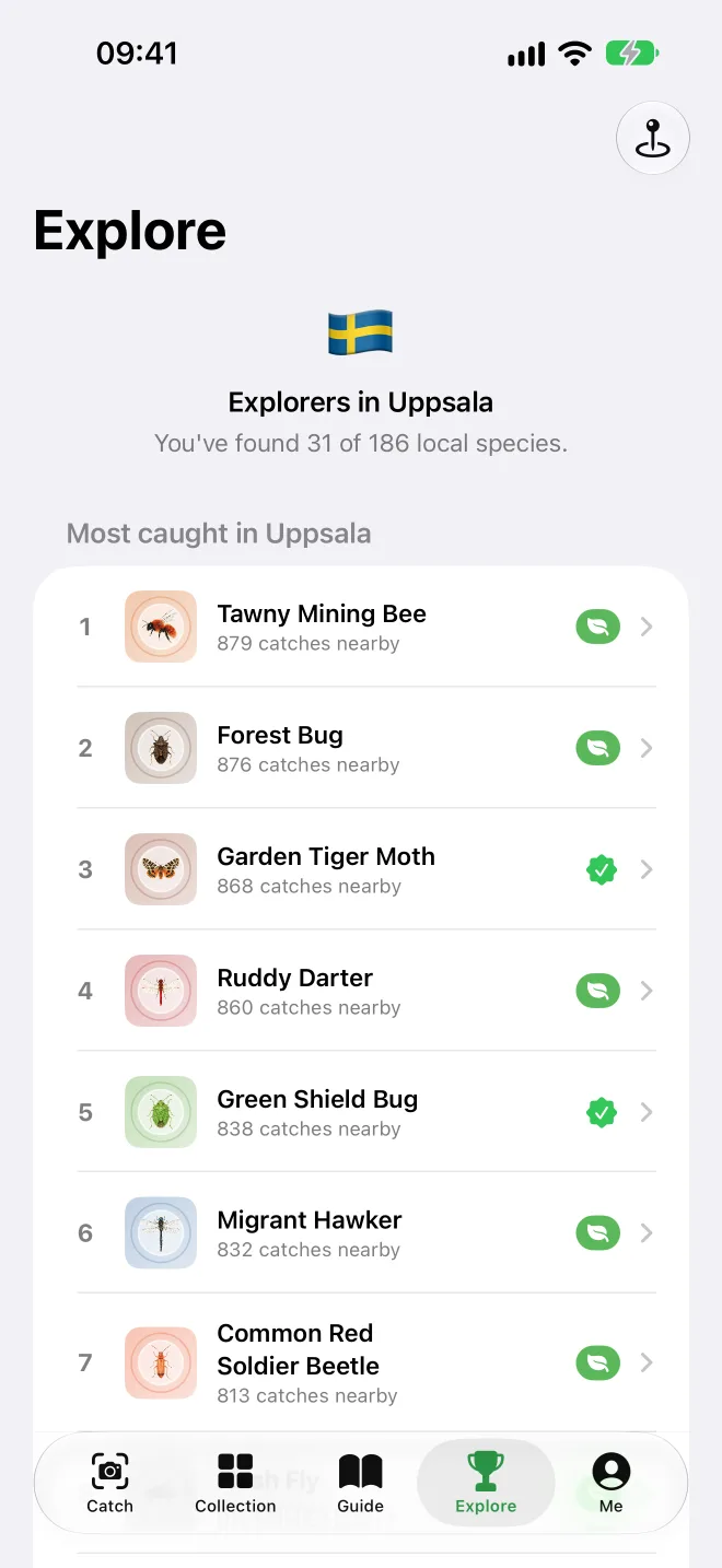 Explore showing the most-caught species in Uppsala