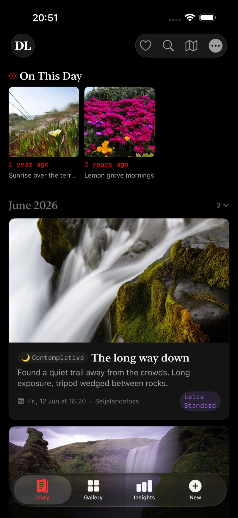 Diario di Luce Diary view on iPhone