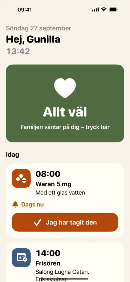 Nära på seniorens iPhone: den stora Allt väl-knappen, ring-knappar och nytt från familjen