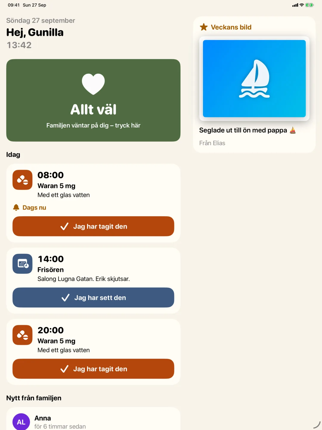 Nära på iPad som egen skärm hemma hos senioren