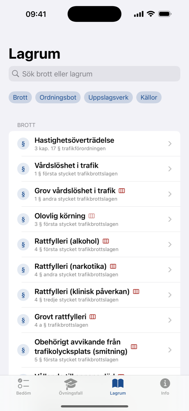Lagtexten ordagrant, med lagrum och källa