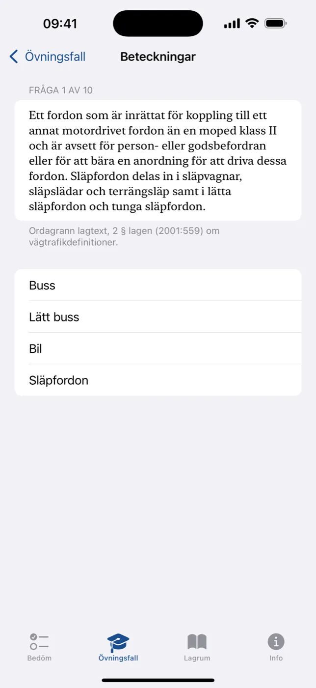 Uppslagsverket med sökning på lagrum, ledtext och belopp – här beteckningsquizet